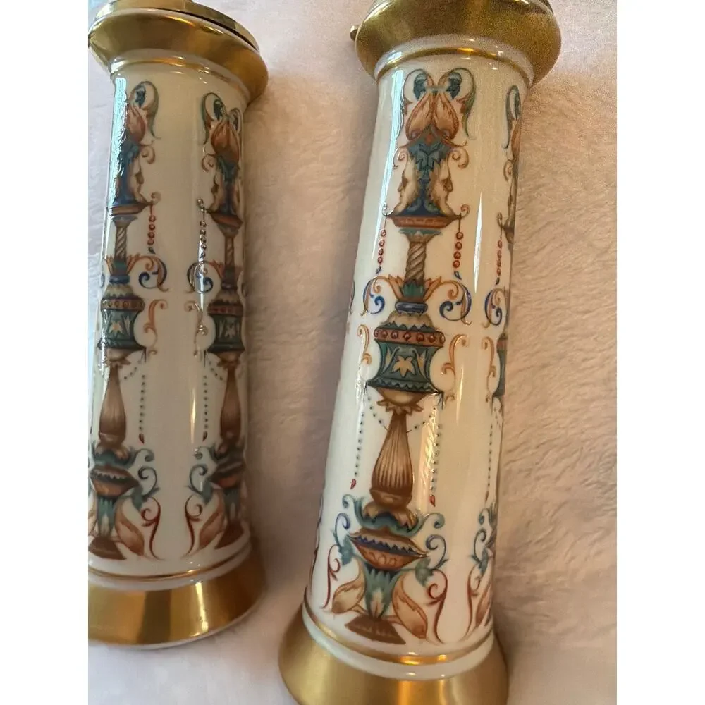 Lenox Spice Village Porcelain Salt & Pepper Mill Grinder Set USA Ceramic Brass